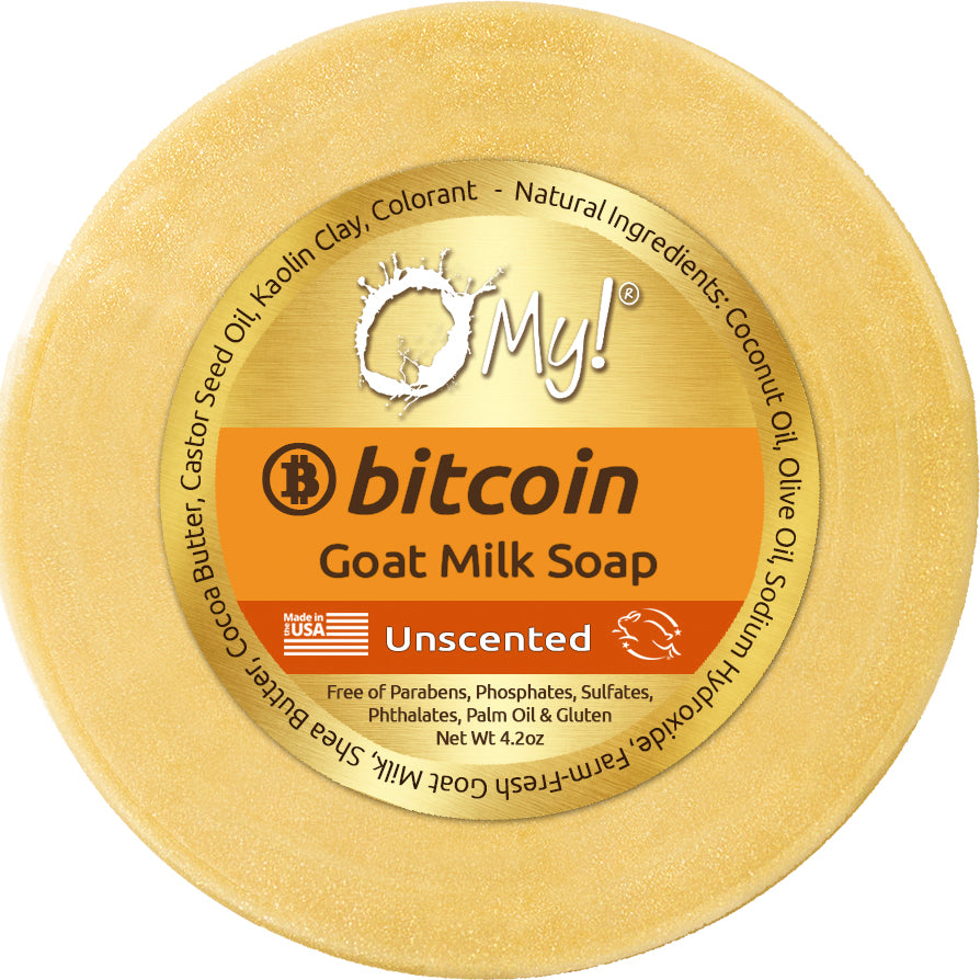 O My! Bitcoin Soap made with Raw Goat Milk by O My! Bath and Body.  Go for the GOAT Gold Bar.