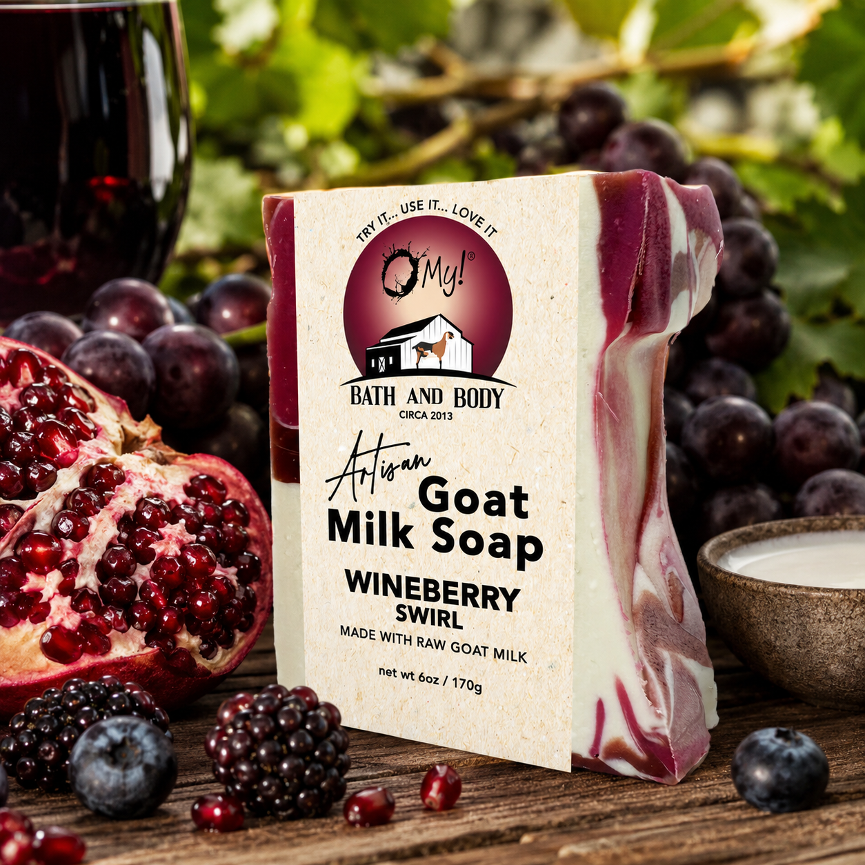 O My! Goat Milk Artisan Wineberry Swirl Soap | Made with Raw Goat Milk | Free of Parabens & More | Handcrafted USA