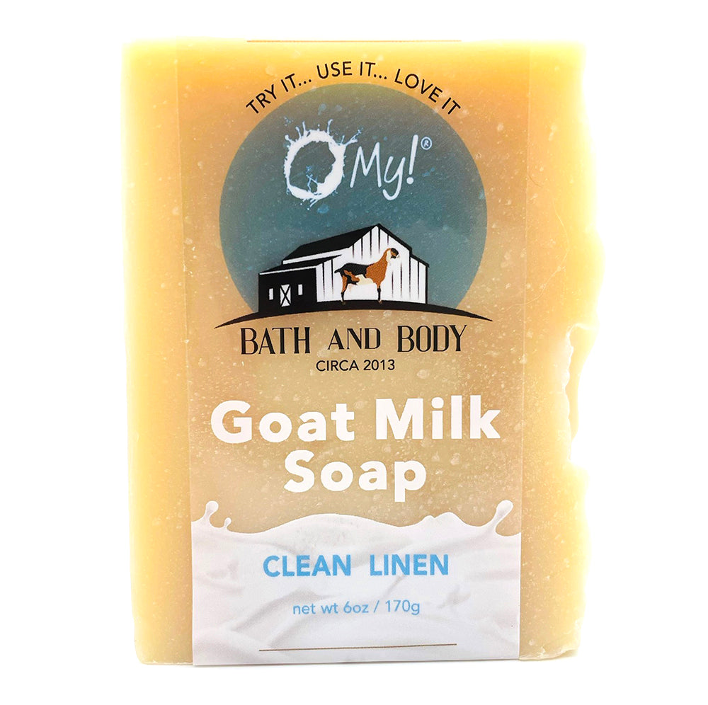 O My! Goat Milk Bar Soap Clean Linen handcrafted in the USA and all natural made with raw goat milk sourced from US goat farms.