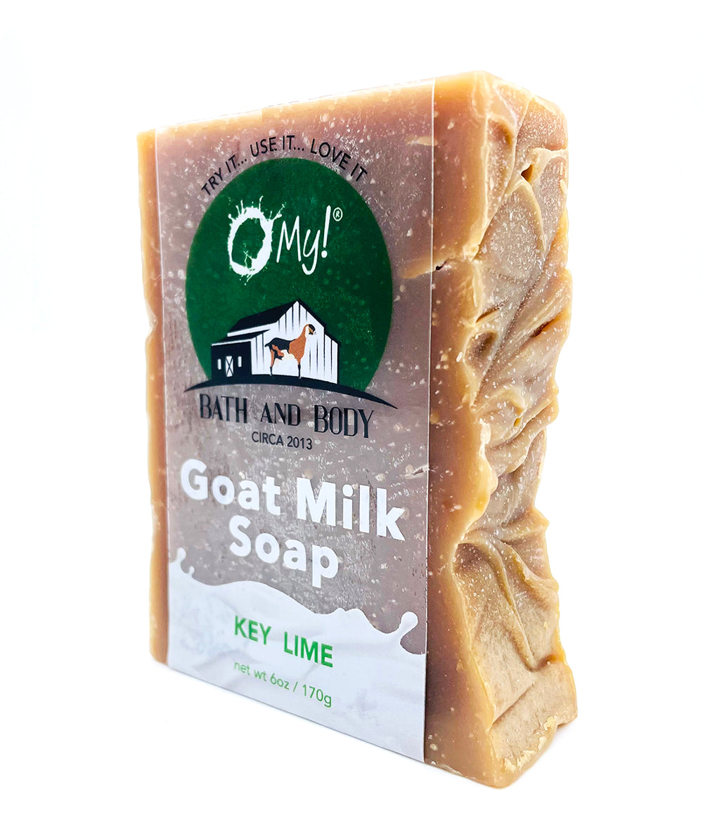 O My! Goat Milk Bar Soap Key Lime handcrafted in the USA and all natural made with raw goat milk sourced from US goat farms.