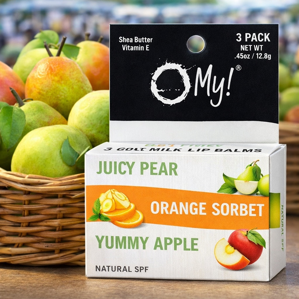 O My! Goat Milk Lip Balm - 3 Pack | Shea Butter and Vitamin E | Free of Parabens & More | Handcrafted in USA