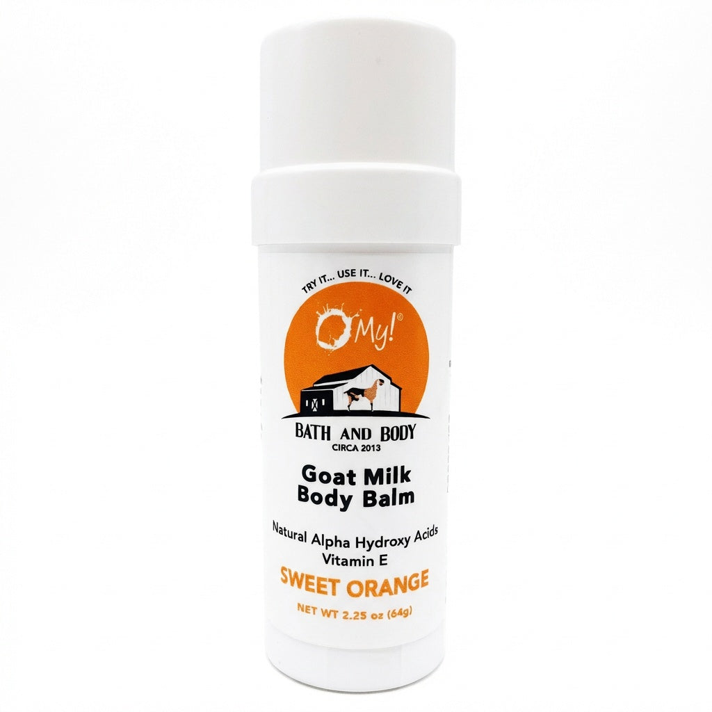 O My! Goat Milk Body Balm in Sweet Orange Essential Oil on a white background.