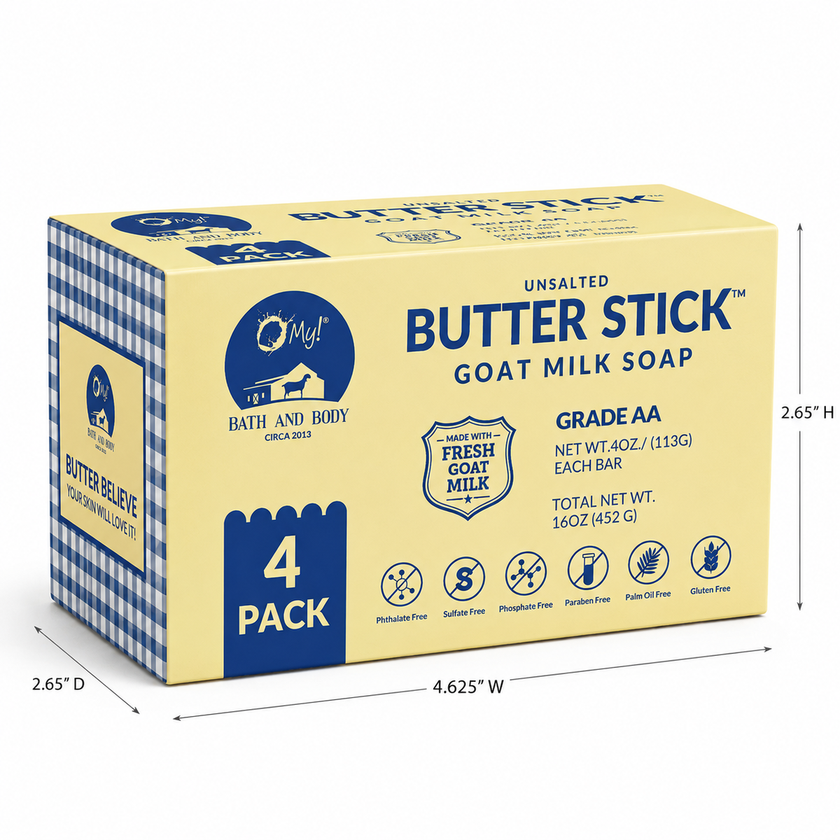 O My! Butter Stick™ Goat Milk Soap Bar 4-Pack - 16oz | Handcrafted in USA with Raw Goat Milk | Looks like Butter... Lathers like Luxury!