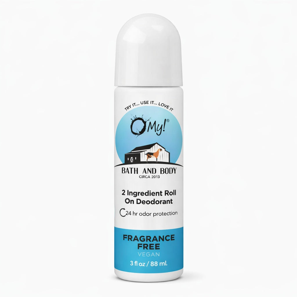 O My! 2 Ingredient Vegan Roll On Refillable Deodorant Fragrance Free with 24 hr odor protection.