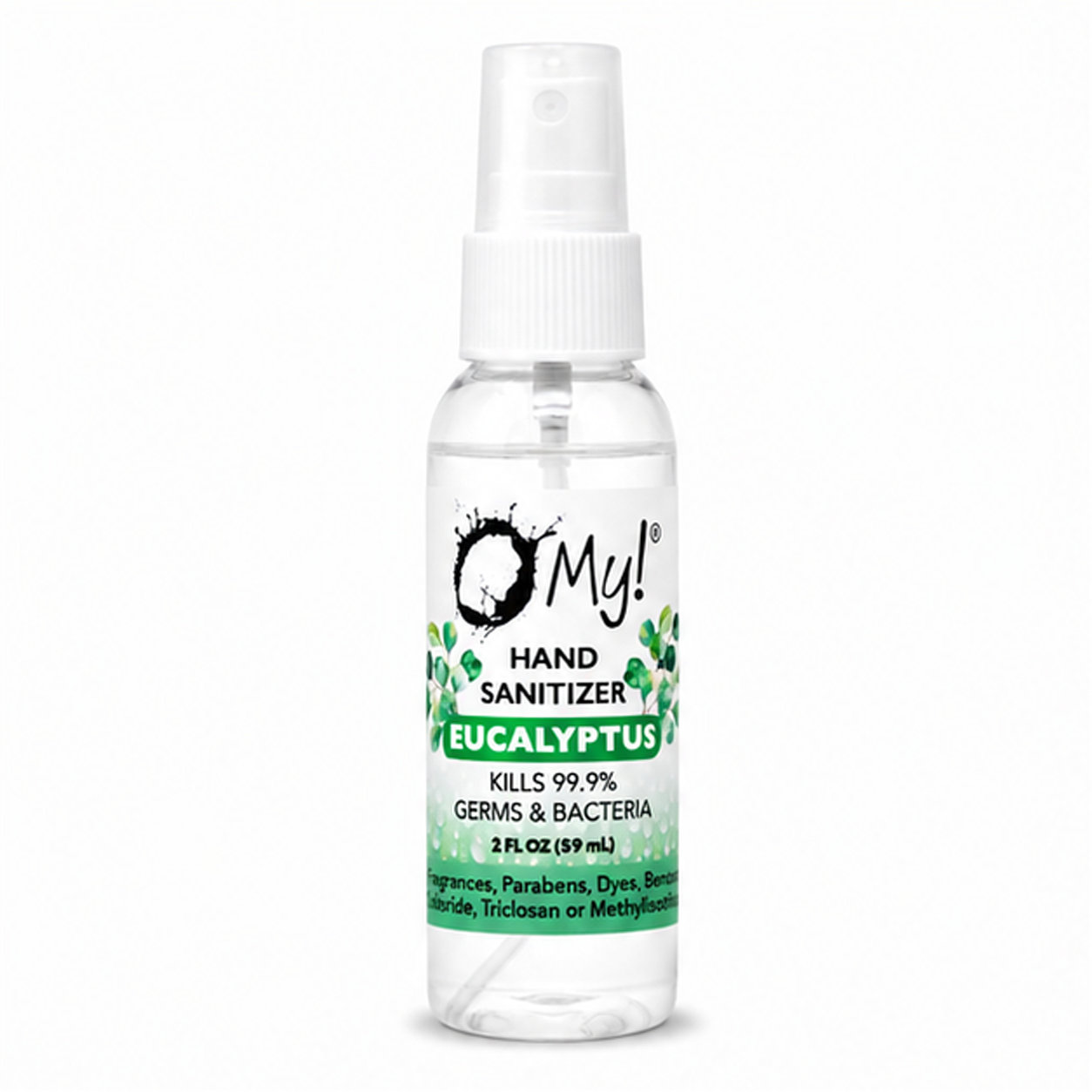 O My! Eucalyptus Hand sanitizer 2oz sprayer bottle.  No fragrances, parabens, dyes, and more.
