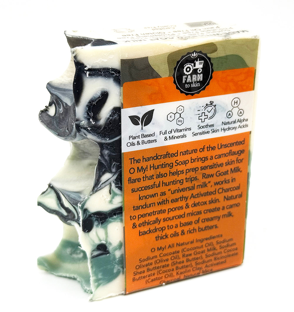 O My! Goat Milk Soap - Unscented Scent Eliminator for Hunters bar soap made with Detoxifying Charcoal and raw goat milk