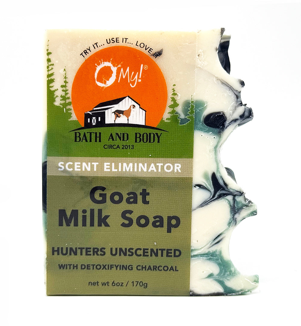 O My! Goat Milk Soap - Unscented Scent Eliminator for Hunters bar soap made with Detoxifying Charcoal and raw goat milk