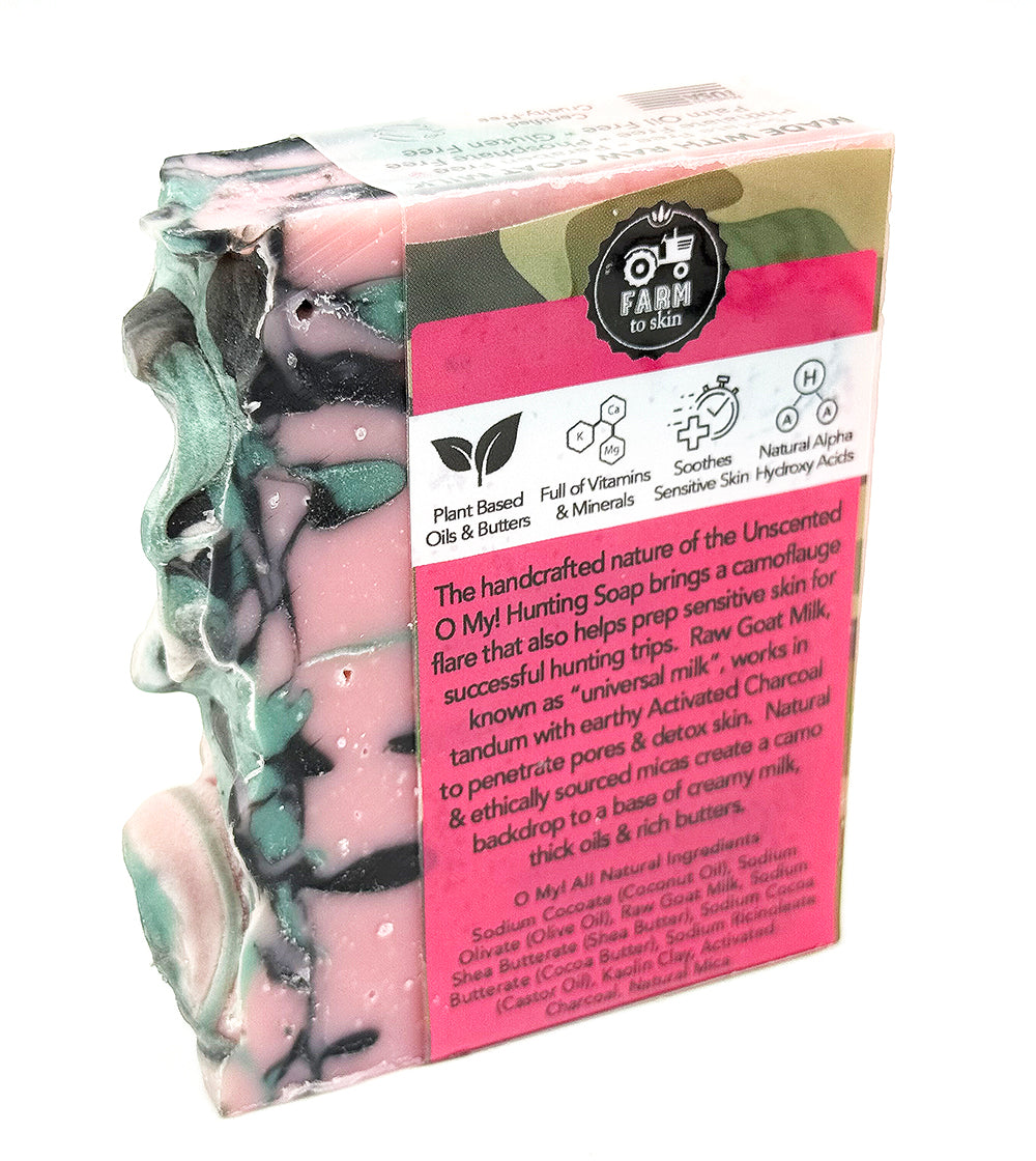 O My! Goat Milk Soap - Unscented Scent Eliminator for Huntress bar soap made with Detoxifying Charcoal and raw goat milk