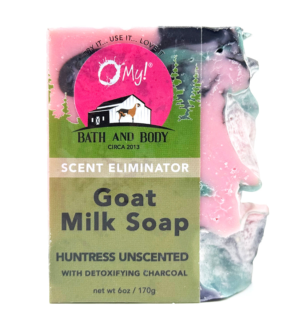 O My! Goat Milk Soap - Unscented Scent Eliminator for Huntress bar soap made with Detoxifying Charcoal and raw goat milk