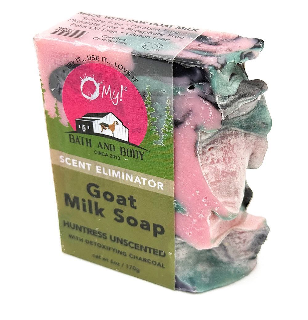 O My! Goat Milk Soap - Unscented Scent Eliminator for Huntress bar soap made with Detoxifying Charcoal and raw goat milk