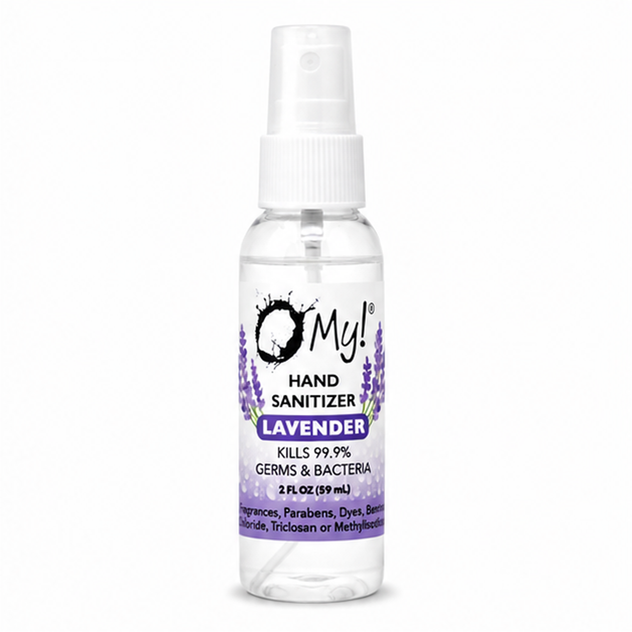 O My! Lavender Hand sanitizer 2oz sprayer bottle.  No fragrances, parabens, dyes, and more.