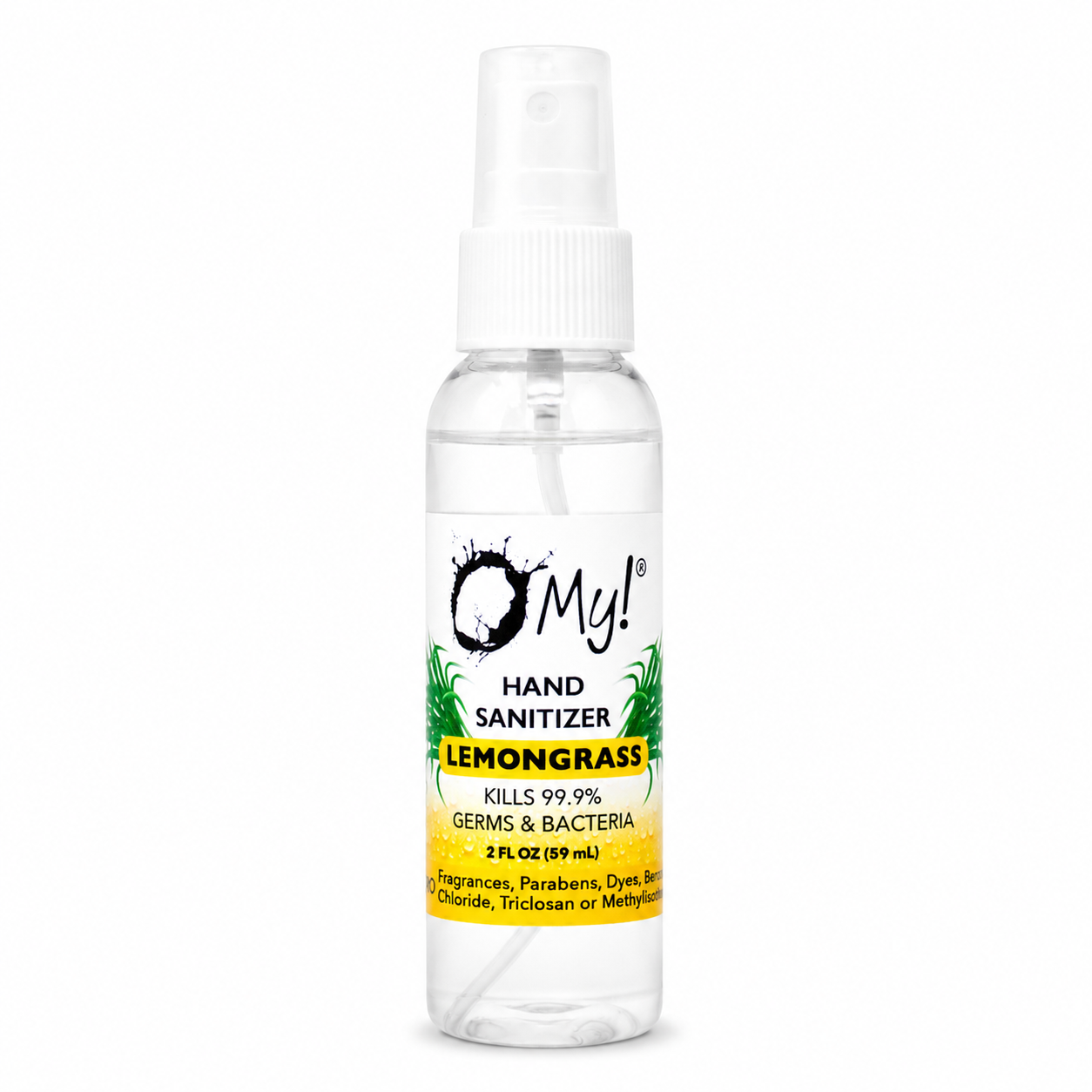 O My! Lemongrass Hand sanitizer 2oz sprayer bottle.  No fragrances, parabens, dyes, and more.