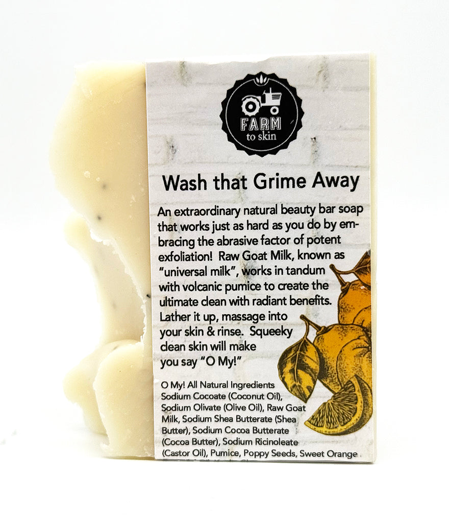 O My! Pumice Goat Milk Soap Citrus made with raw goat milk, pumice and poppy seeds for excellent exfoliation