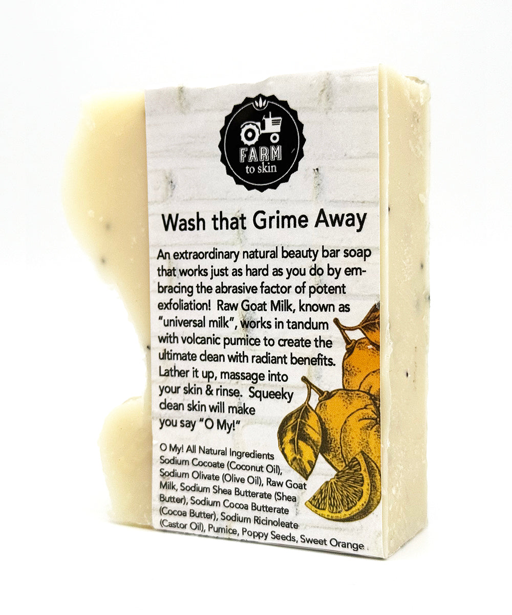 O My! Pumice Goat Milk Soap Citrus made with raw goat milk, pumice and poppy seeds for excellent exfoliation