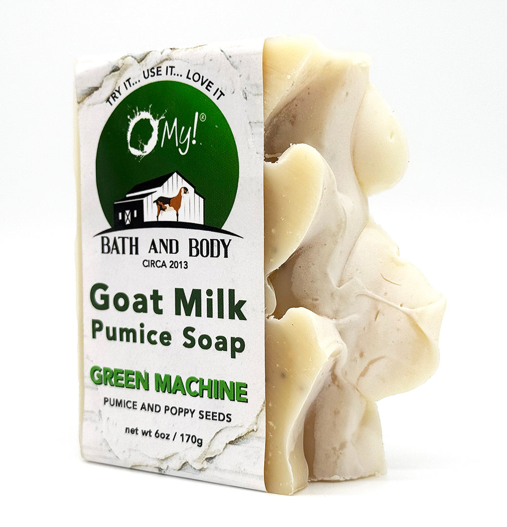 O My! Pumice Goat Milk Soap Green Machine made with raw goat milk, pumice and poppy seeds for excellent exfoliation