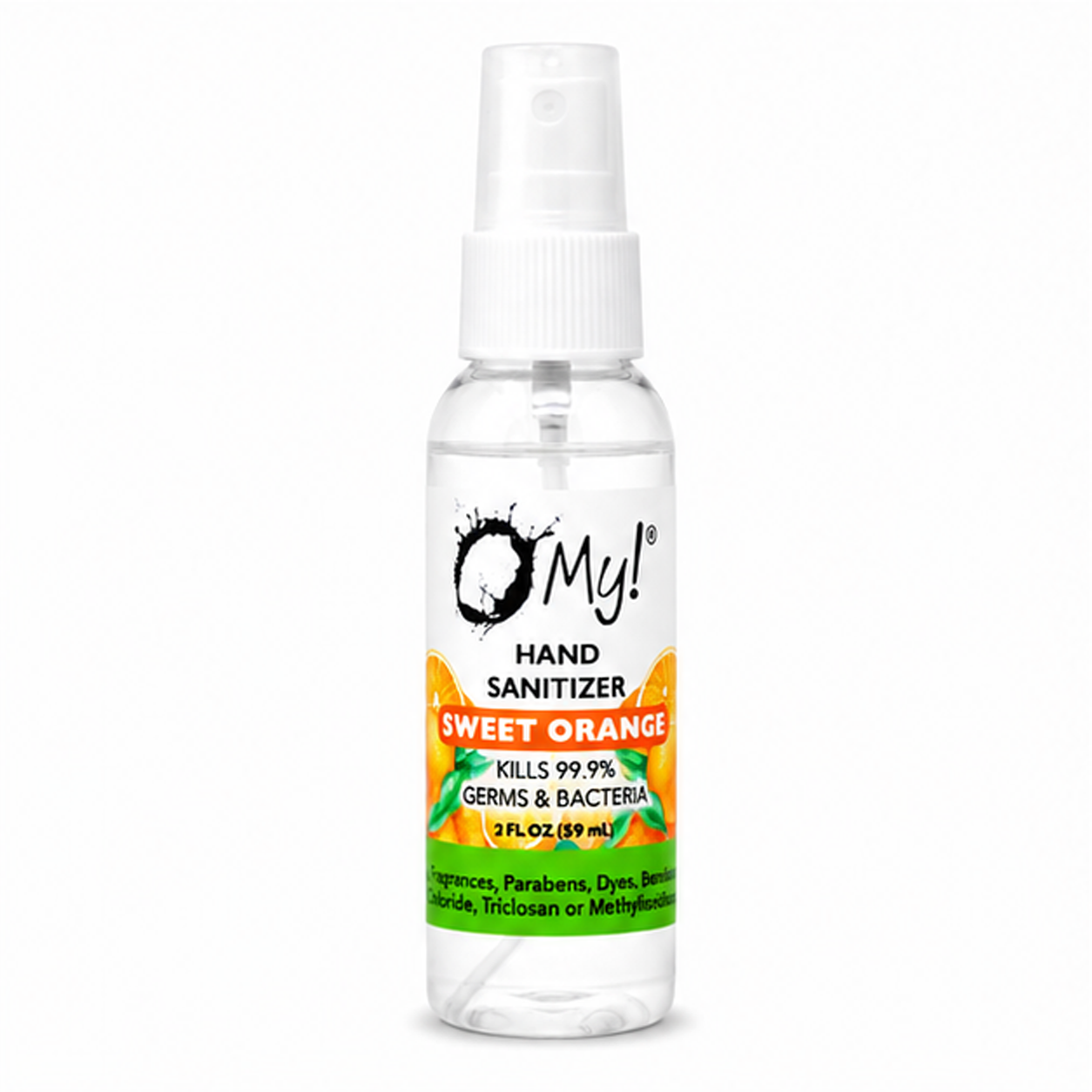 O My! Sweet Orange Hand sanitizer 2oz sprayer bottle.  No fragrances, parabens, dyes, and more.