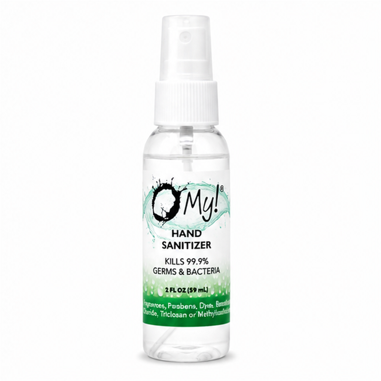 O My! Unscented Hand sanitizer 2oz sprayer bottle.  No fragrances, parabens, dyes, and more.