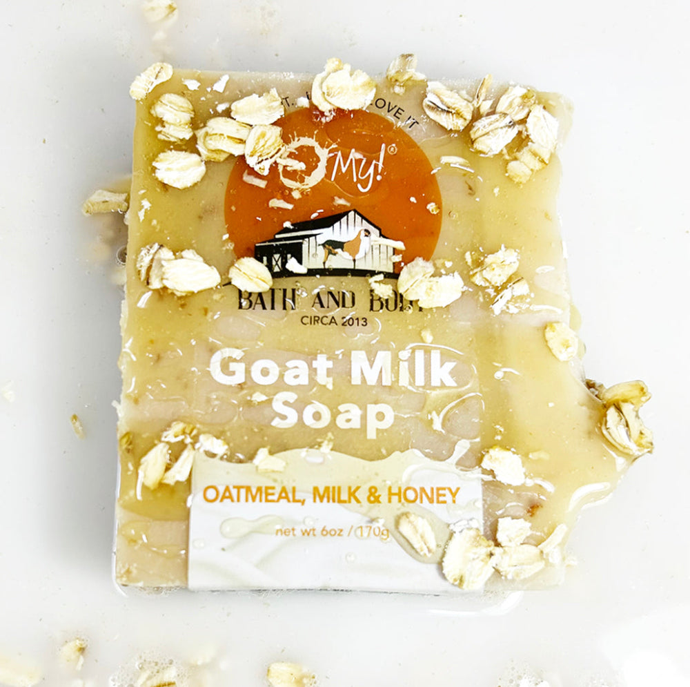 O My! Goat Milk Bar Soap Oatmeal Milk & Honey handcrafted in the USA and all natural made with raw goat milk sourced from US goat farms.