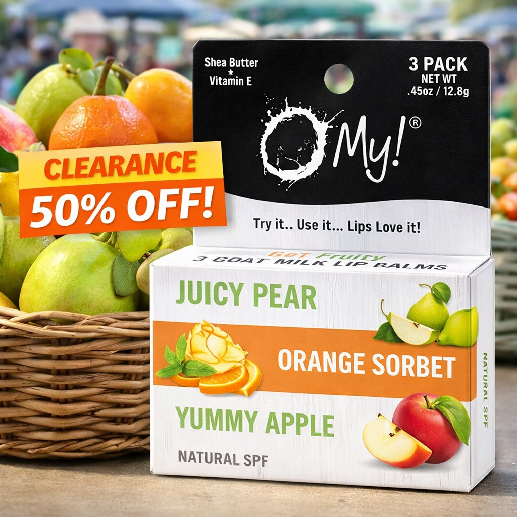 O My! Goat Milk Lip Balm - 3 Pack | Shea Butter and Vitamin E | Free of Parabens & More | Handcrafted in USA