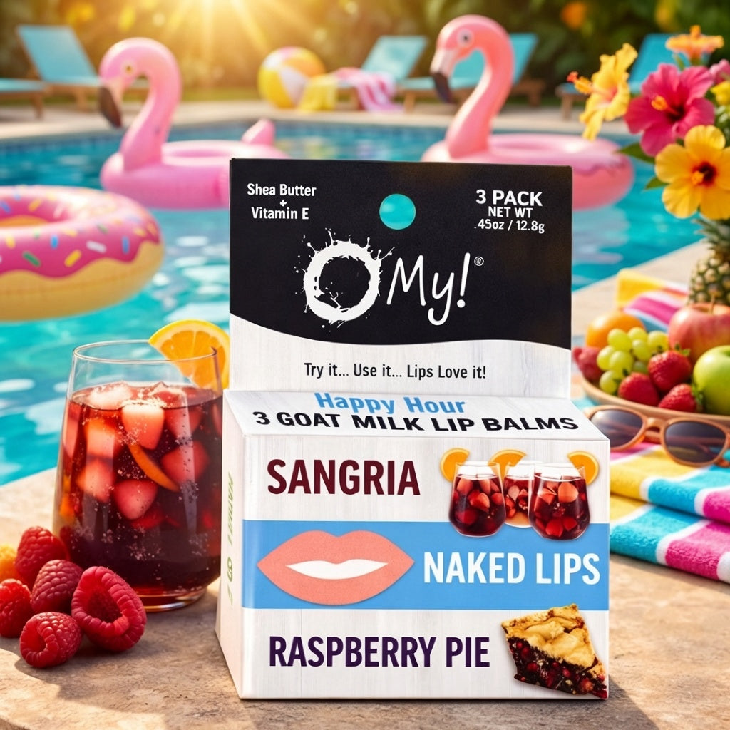 O My! Goat Milk Lip Balm - 3 Pack | Shea Butter and Vitamin E | Free of Parabens & More | Handcrafted in USA